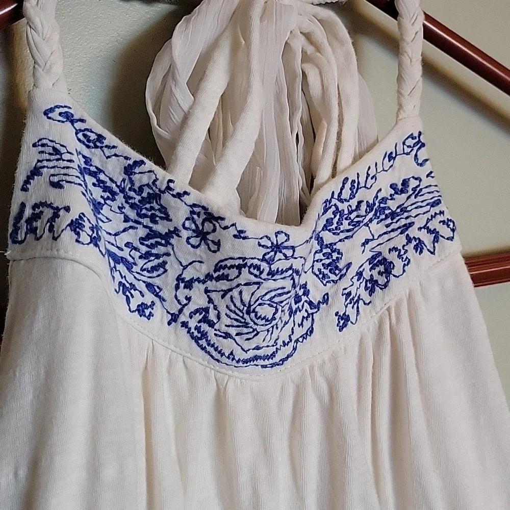 American Eagle Womens Size Small Flowy Halter Top Ribbon and Bead Ties - Picture 2 of 9